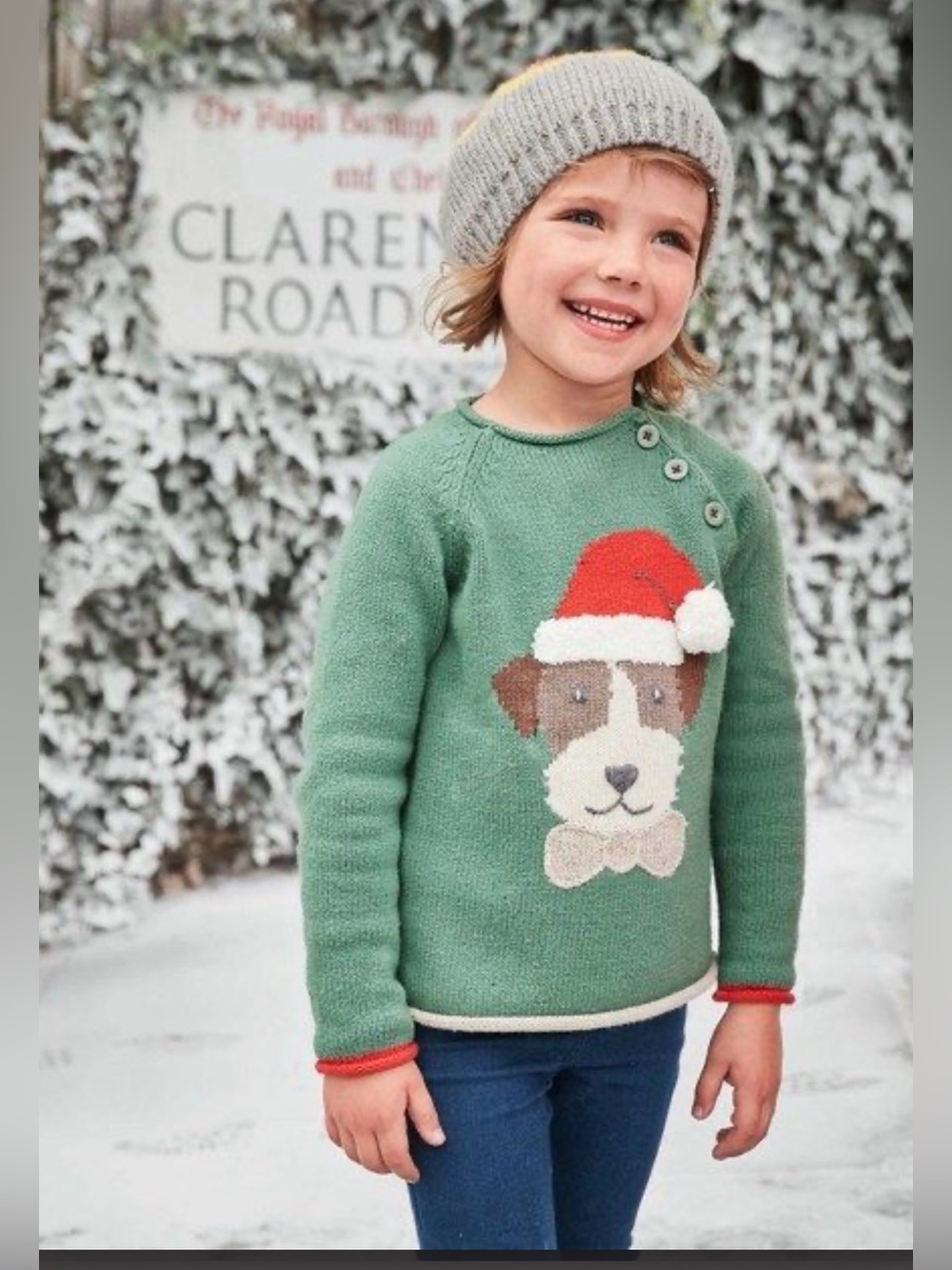 MINI BODEN Christmas Intarsia Santa Puppy Wool Blend Sweater - 9-10